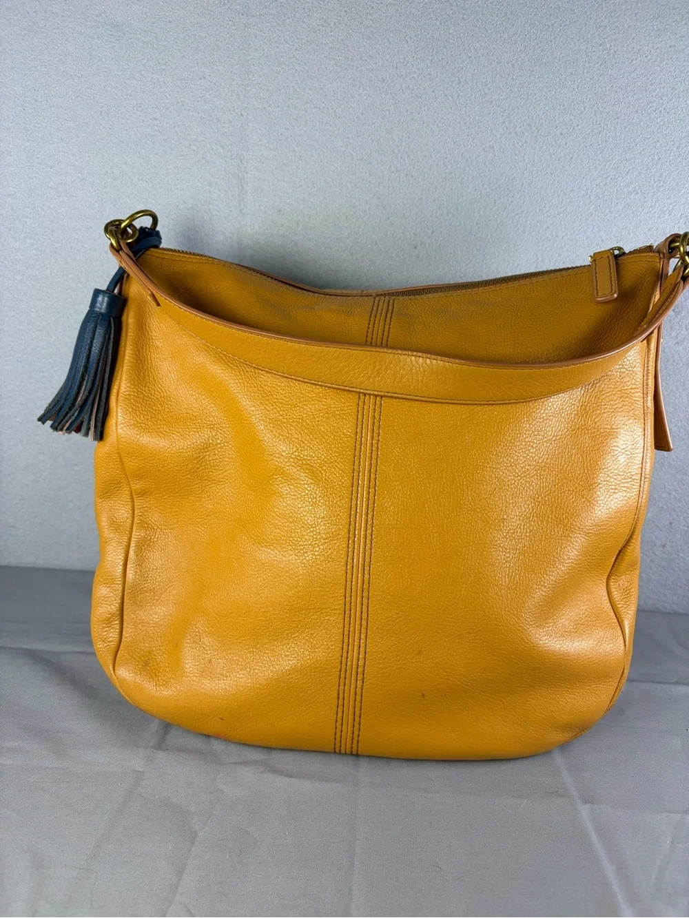 Fossil Jolie Woven Leather Hobo with Navy Tassel Accent